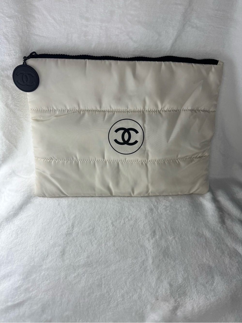 Cc white bag Quilted Pouch with Black Logo